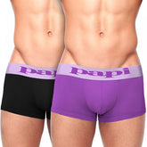 Purple and black papi brand Brazilian boxer briefs with lavender waistband and papi logo in size medium