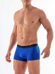 Blue men’s cotton stretch boxer briefs with black elastic waistband featuring the Papi brand name size S