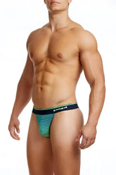 Papi ocean breeze thong underwear in gecko green with black pattern and branded waistband size medium front view