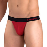 Red papi players club thong underwear in size m with a black textured waistband featuring red lettering