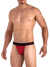 Red men’s briefs with black elastic waistband featuring papi player’s club logo in red lettering size m