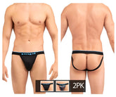 Black papi umpa006 2pk jockstrap with black fabric and light blue waistband and side straps for men