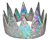 Party crown silver shimmering crown with iridescent rainbow streaks and textured glittery surface for celebrations