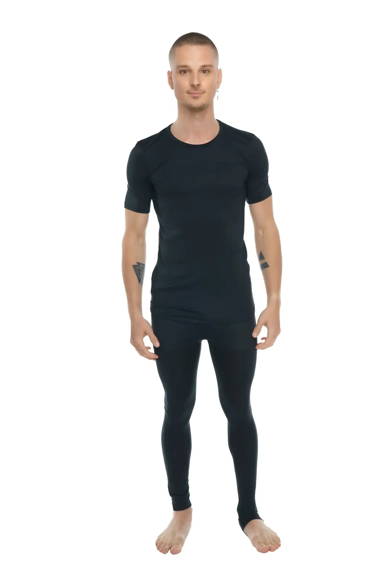 Black carbon perfect pocket crew neck tee short sleeved form fitting with ribbed cuffs and hem