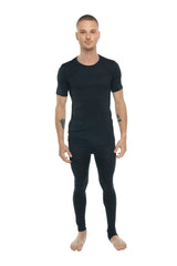 Black carbon perfect pocket crew neck tee short sleeved form fitting with ribbed cuffs and hem