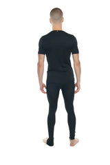 Black carbon perfect pocket crew-neck tee and seamless black leggings set with short sleeves and full length fit