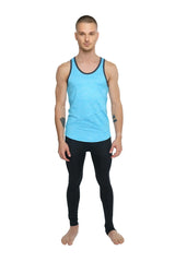 Light blue athletic tank top with black trim and subtle diagonal stitching for performance and comfort