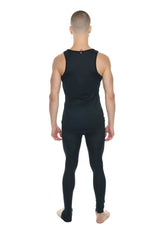 Black carbon sleeveless fitted athletic tank with small orange accent at the neckline perfect for workouts