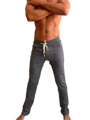 Gray athletic joggers with white drawstring and side pockets from performance premium long cuffed jogger yoga sweat pants