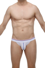 White athletic briefs petitq bikini aizy modal in white with red white and blue striped waistband made of modal fabric