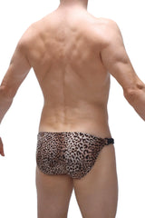 Leopard-print swim trunks with black adjustable waistband from petitq bikini chains panthere collection