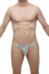Colorful cartoon duck patterned men’s thong in stretchy lightweight fabric from petitq bikini chill duckies collection