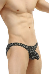 Petitq bikini dumbo coeur men’s briefs in black with heart pattern and snug form-fitting design