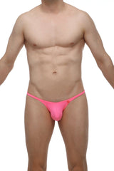 Bikini lhery bulan pink bright pink form-fitting thong made of smooth stretchy fabric with small red logo on side