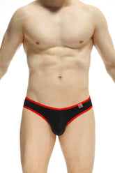 PetitQ bikini Loisail red black briefs with red trim and logo on waistband made of soft breathable fabric