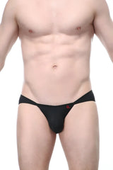 Black mens briefs petitq bikini manol ring black with red logo on front made from soft stretch fabric