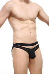 PetitQ bikini Mardie black briefs with black mesh and solid fabric featuring a distinctive cutout design