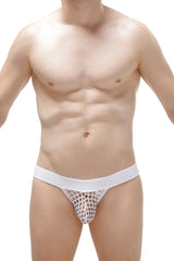 Petitq bikini mesh white white mesh thong with solid white waistband front view