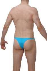 Bright blue form-fitting thong swimsuit from petitq men’s sexy underwear by arthus and nicobikini in turquoise