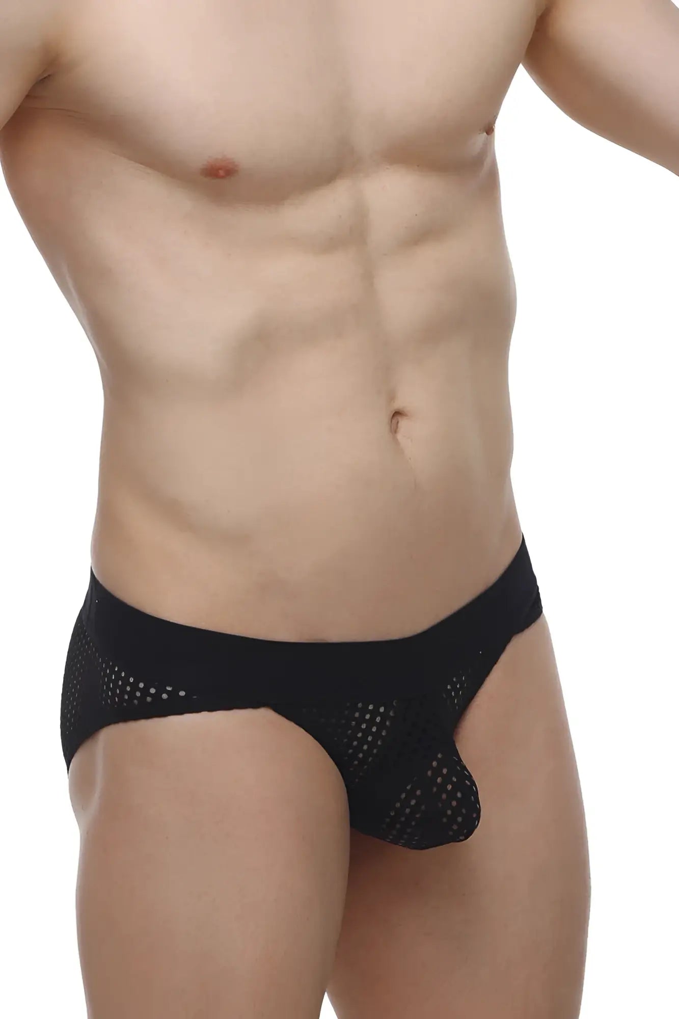 Petirq bikini protruder durtol black black mesh briefs with solid waistband front view