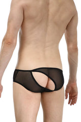 Black sheer mesh briefs petitq bikini rift net black with cutout design showing front view