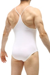 White one-piece swimsuit petitq bodybrief plum white with thin crisscross shoulder straps and smooth fit