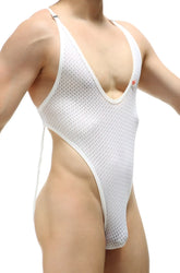 Petitq bodystring tarare bee white white mesh one-piece swimsuit with plunging neckline and side cutouts