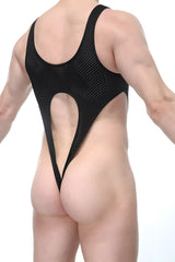 PetitQ bodysuit Caussol bee black black mesh one-piece swimsuit with high-cut leg and back cutout shown from the back