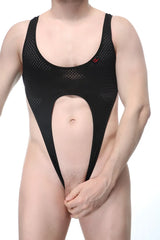 PetitQ bodysuit Caussol Bee black black mesh one-piece swimsuit with plunging neckline and high-cut legs