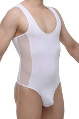 White petitq bodysuit raix one-piece swimsuit with sheer mesh side panels for stylish beachwear