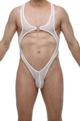 White mesh one-piece swimsuit with plunging neckline and cutout design petitq bodythong journy durtol white