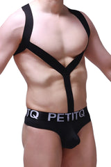 Black PetitQ bodythong Ozel harness-style underwear with v-shaped front strap design and elastic waistband