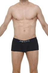 Black boxer brief dome skine with white logo waistband made from soft breathable fabric for everyday comfort