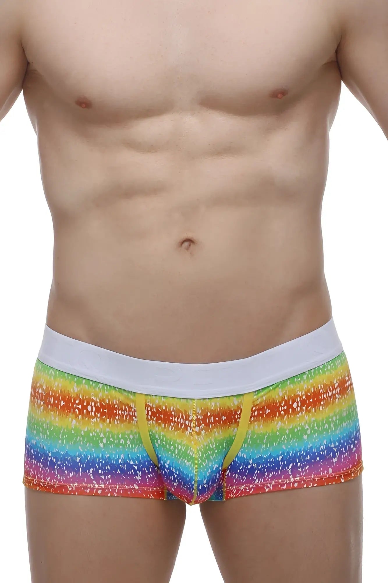 Petitq boxer brief rainbow men’s boxer briefs with rainbow stripes white waistband and yellow drawstrings