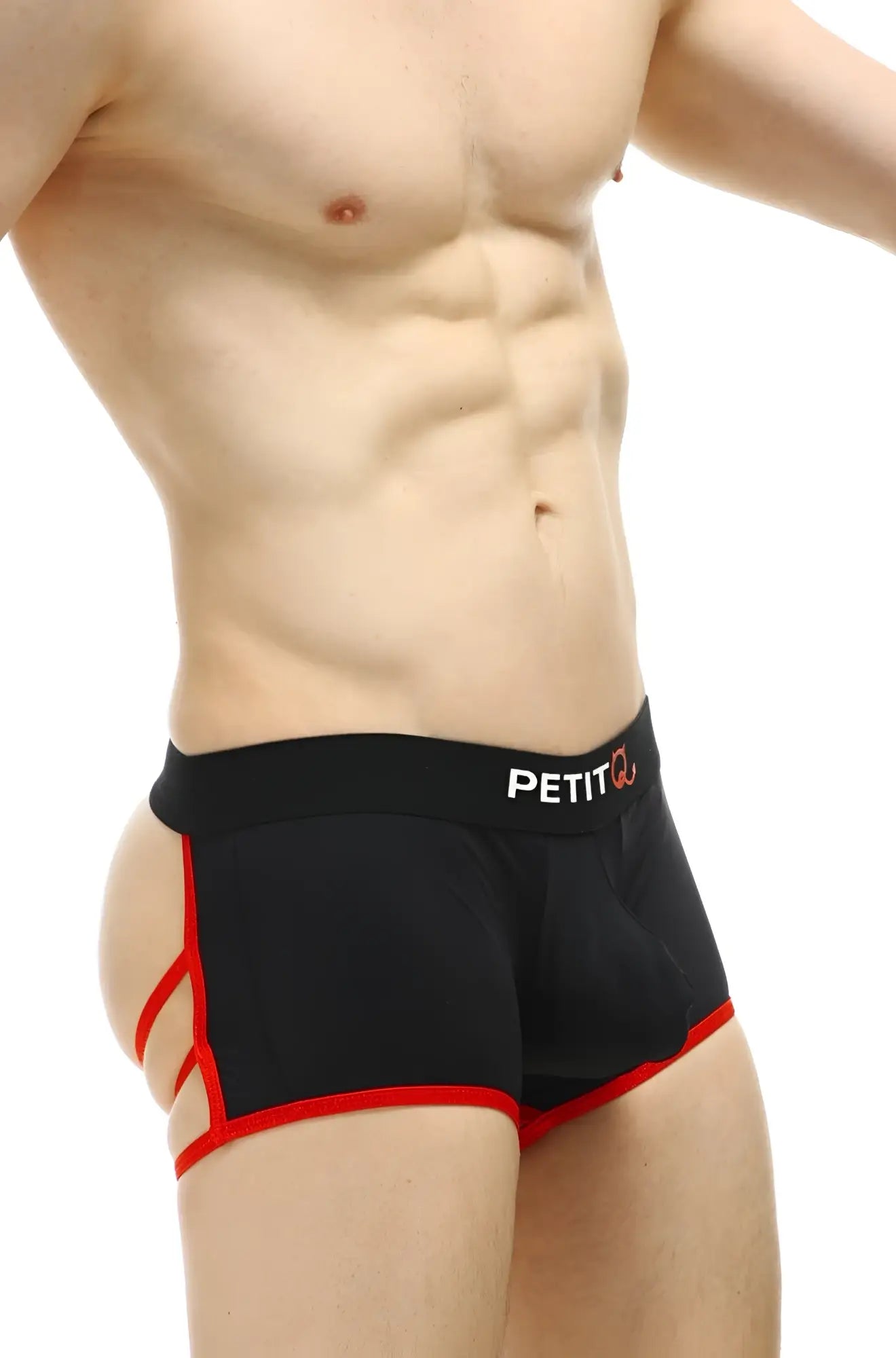 Black men’s briefs petitq boxer cercier with red trim and petit logo on waistband in comfortable fabric