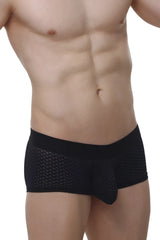 Black mesh briefs with solid black waistband and central pouch from petitq boxer chillax macra black collection