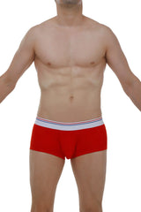 Red men’s briefs petitq boxer chillax modal with white waistband and thin red and blue stripes in modal fabric