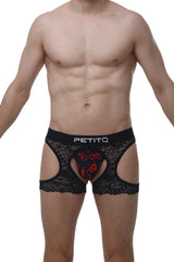 Petitq boxer corlier boudoir black lace men’s underwear with red heart pattern and petitq branded waistband