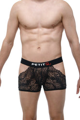 Black lace PetitQ boxer dentelle Trévoux black boxer briefs with floral pattern and black elastic waistband logo