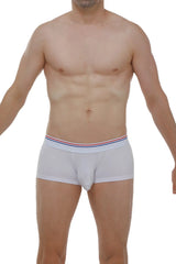 White petitq boxer linay modal briefs with red white and blue striped elastic waistband