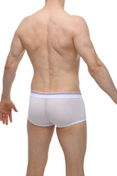 Petitq boxer olloix bee white mesh briefs with a red white and blue striped waistband for breathable comfort