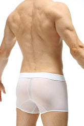 Petitq boxer percey stars white sheer men’s boxer briefs with solid white waistband front view