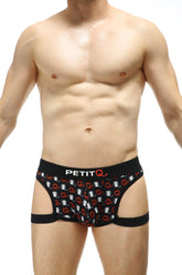 Black petitq boxer poggio millesime men’s briefs with white and red cartoon skull pattern for casual wear