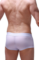 White mesh boxer briefs with solid waistband from boxer reotier bee white collection front view