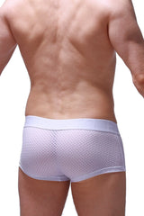White mesh boxer briefs with solid waistband from boxer reotier bee white collection front view