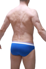 Petitq brief ball-lifter blue briefs with white waistband and thin red and blue stripes for enhanced support