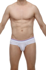 White men’s briefs petitq brief banne white with red white and blue striped elastic waistband for everyday comfort