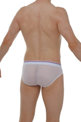 Petitq brief dolmen net white mesh briefs with red white and blue striped waistband front view