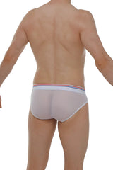 Petitq brief dolmen net white mesh briefs with red white and blue striped waistband front view