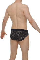 Brief dome lace black black lace briefs with floral pattern and solid black waistband front view